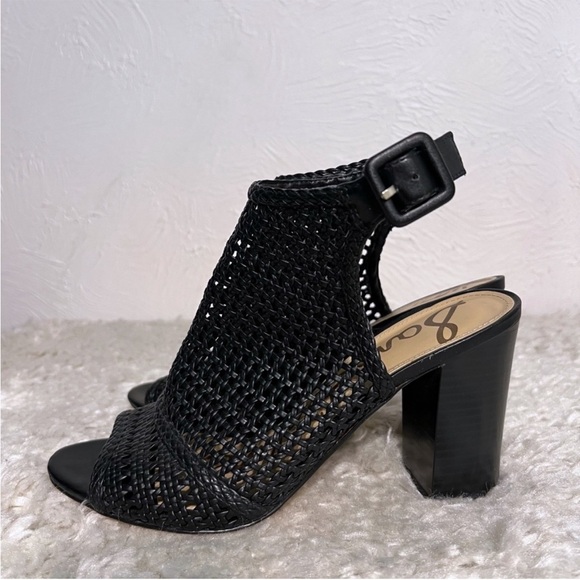 SAM EDELMAN EVIE BLACK shoes WOVEN OPEN TOE SLING BACK HEELS size 9.5 sandals - Picture 2 of 16